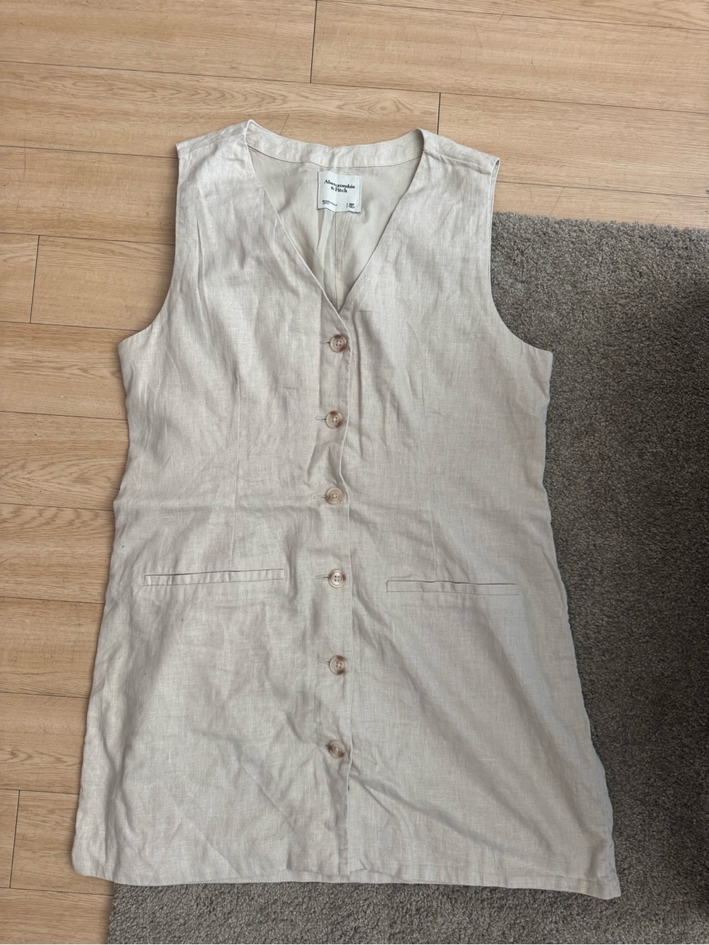 Abercrombie and fitch Linen Button-Front Sleeveless Dress - Light Beige
